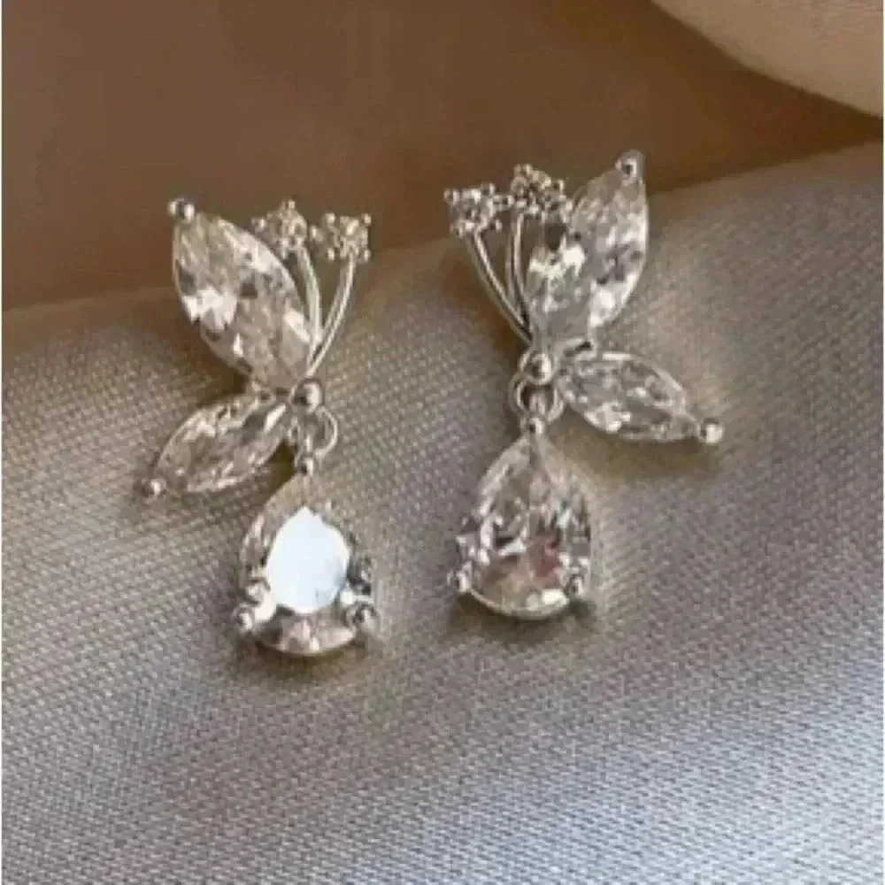 Elegant Silver Crystal Drop Earrings